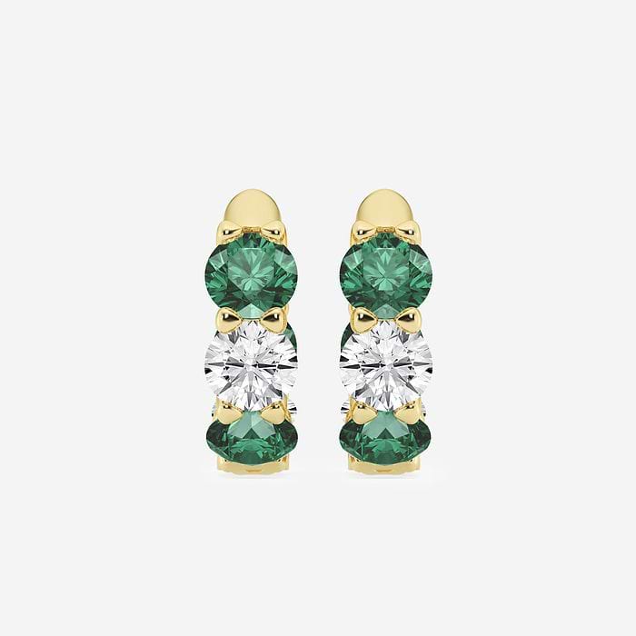 Emerald Huggie Round Hoop Earrings
