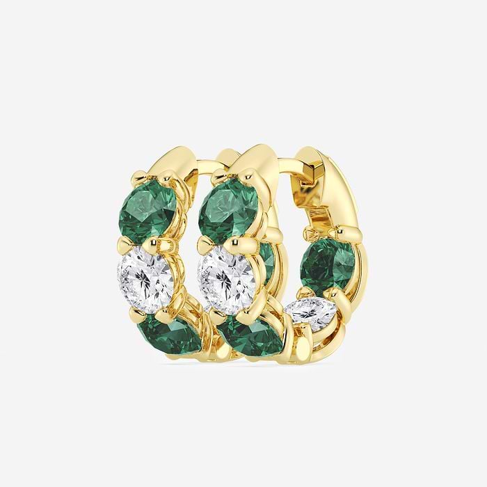 Emerald Huggie Round Hoop Earrings