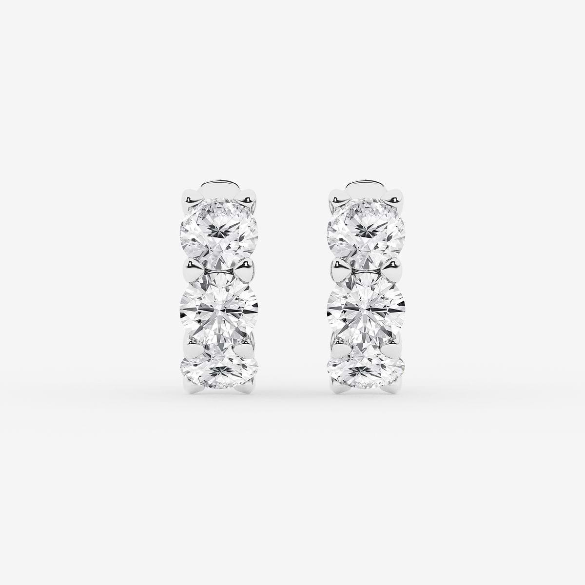 3 ctw Round Lab Grown Diamond Huggie Hoop Earrings 14K White Gold, FG, VS2+