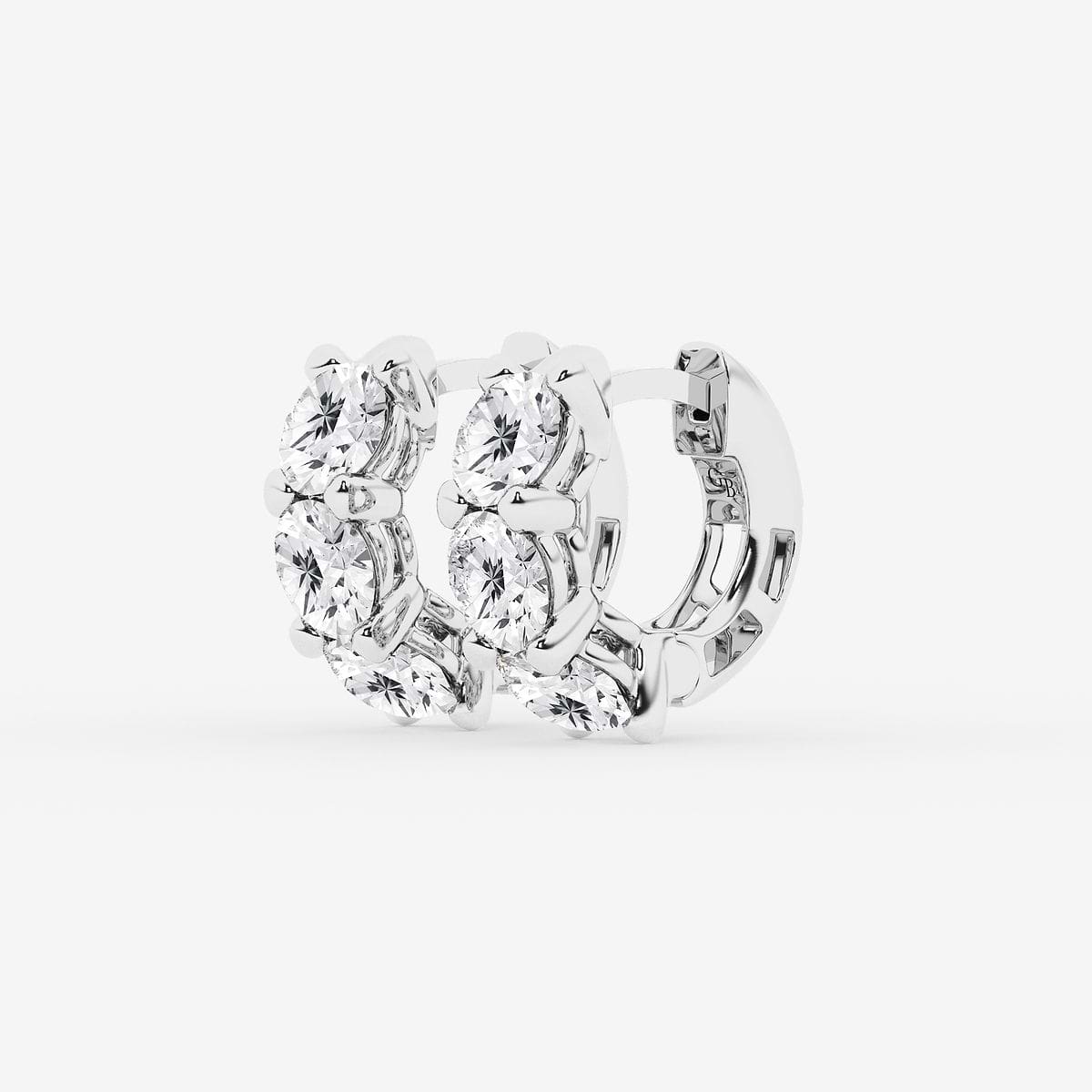 3 ctw Round Lab Grown Diamond Huggie Hoop Earrings 14K White Gold, FG, VS2+