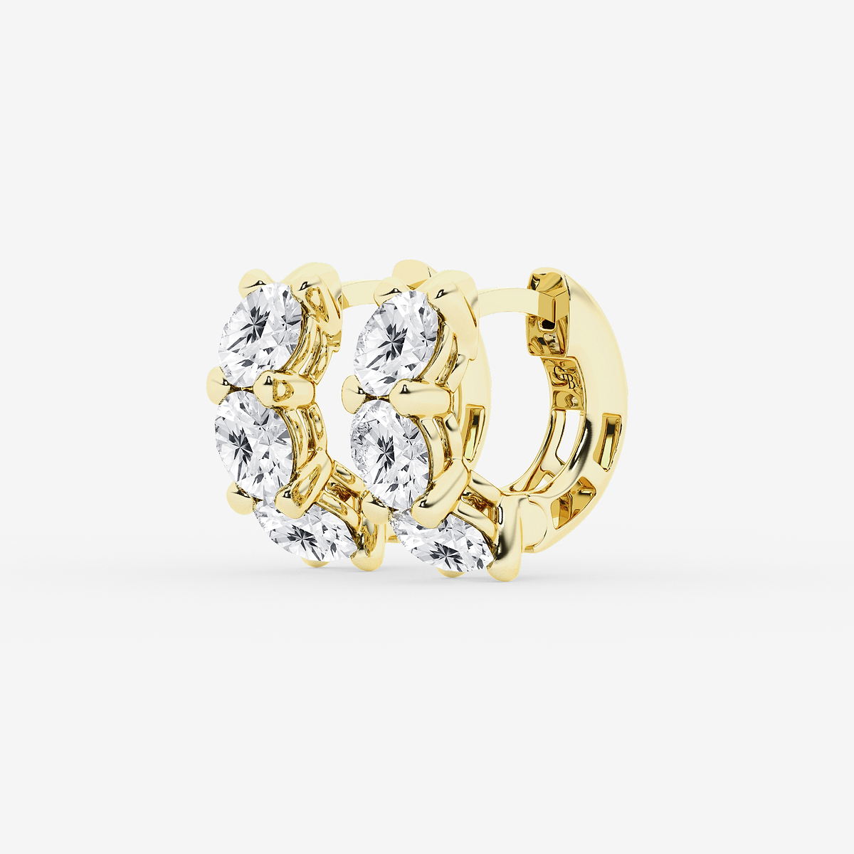 3 ctw Round Lab Grown Diamond Huggie Hoop Earrings 14K Yellow Gold, FG, VS2+