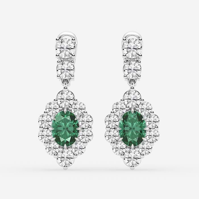 Round Drop Earrings with Emerald Oval