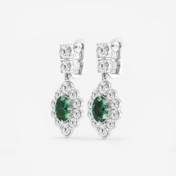 Round Drop Earrings with Emerald Oval