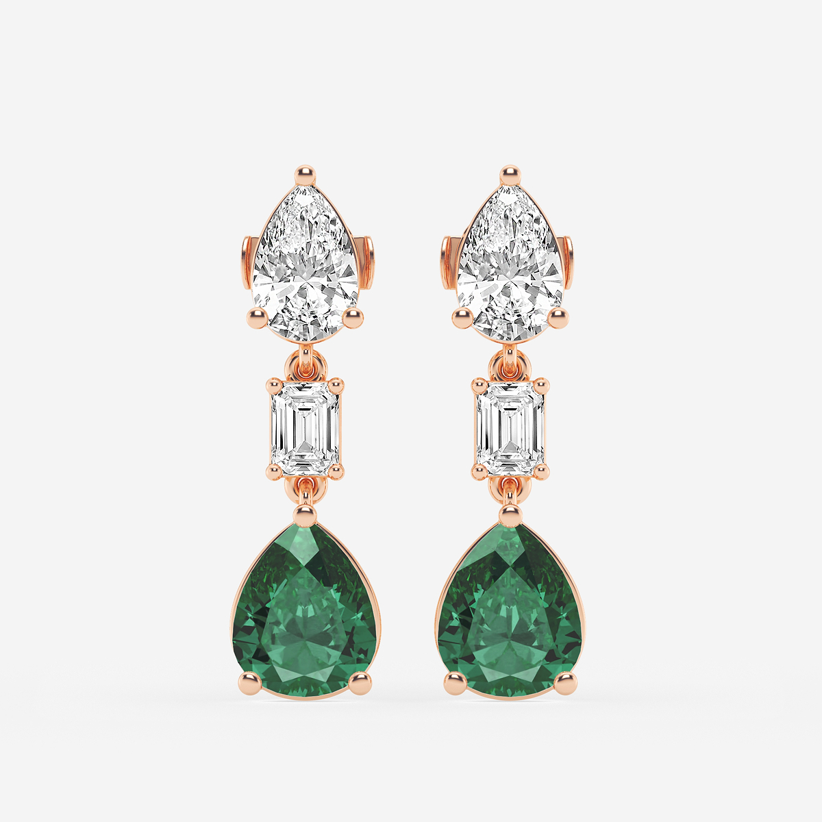 10x8mm Pear Cut Created Emerald with 2 7/8 ctw Emerald and Pear Lab Grown Diamond Drop Earrings