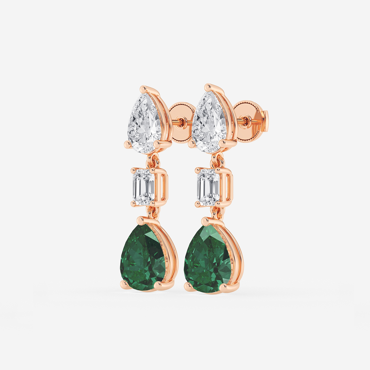 Additional Image 1 for  10x8mm Pear Cut Created Emerald with 2 7/8 ctw Emerald and Pear Lab Grown Diamond Drop Earrings