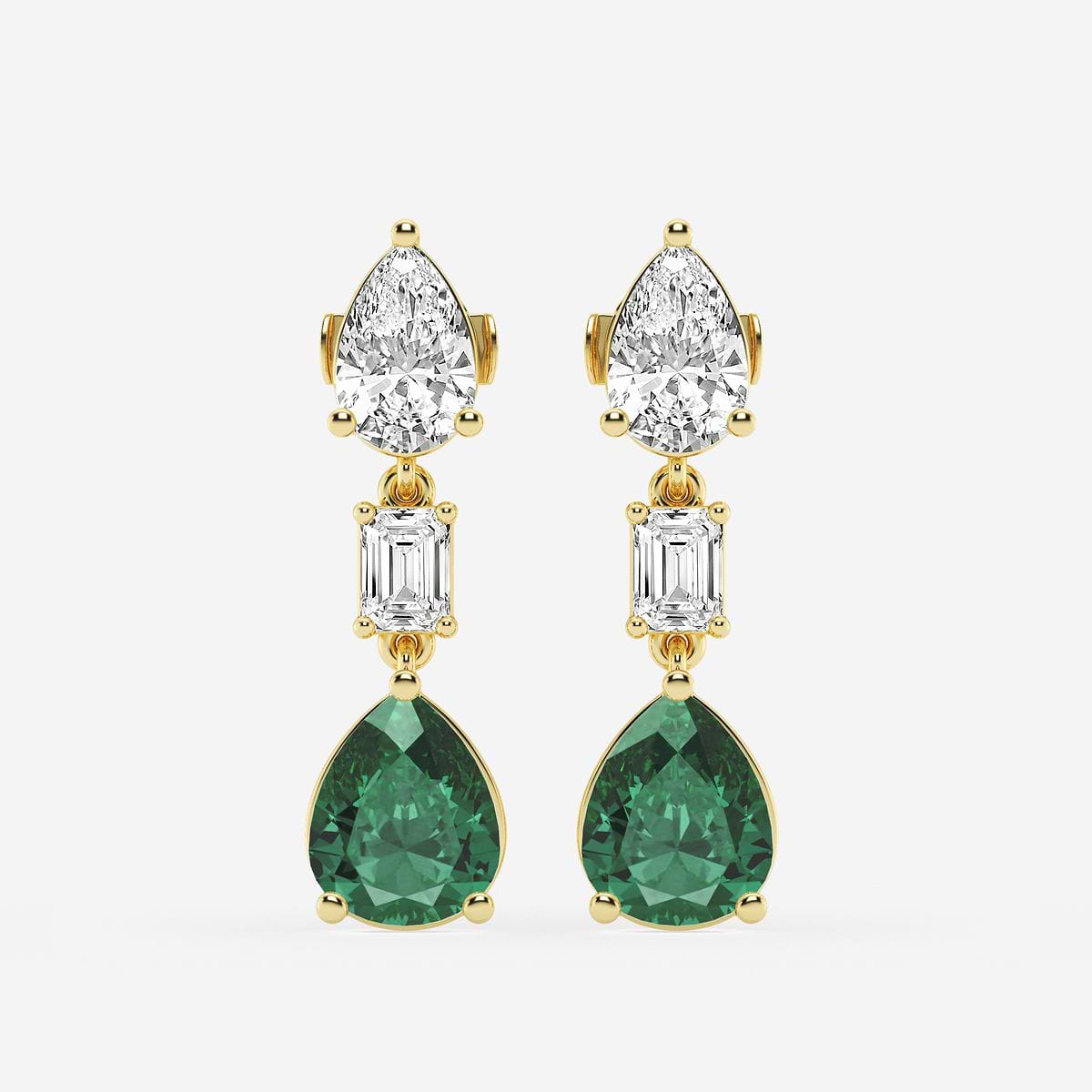 10x8mm Pear Cut Created Emerald and 2 7/8 ctw Emerald and Pear Lab Grown Diamond Drop Earrings