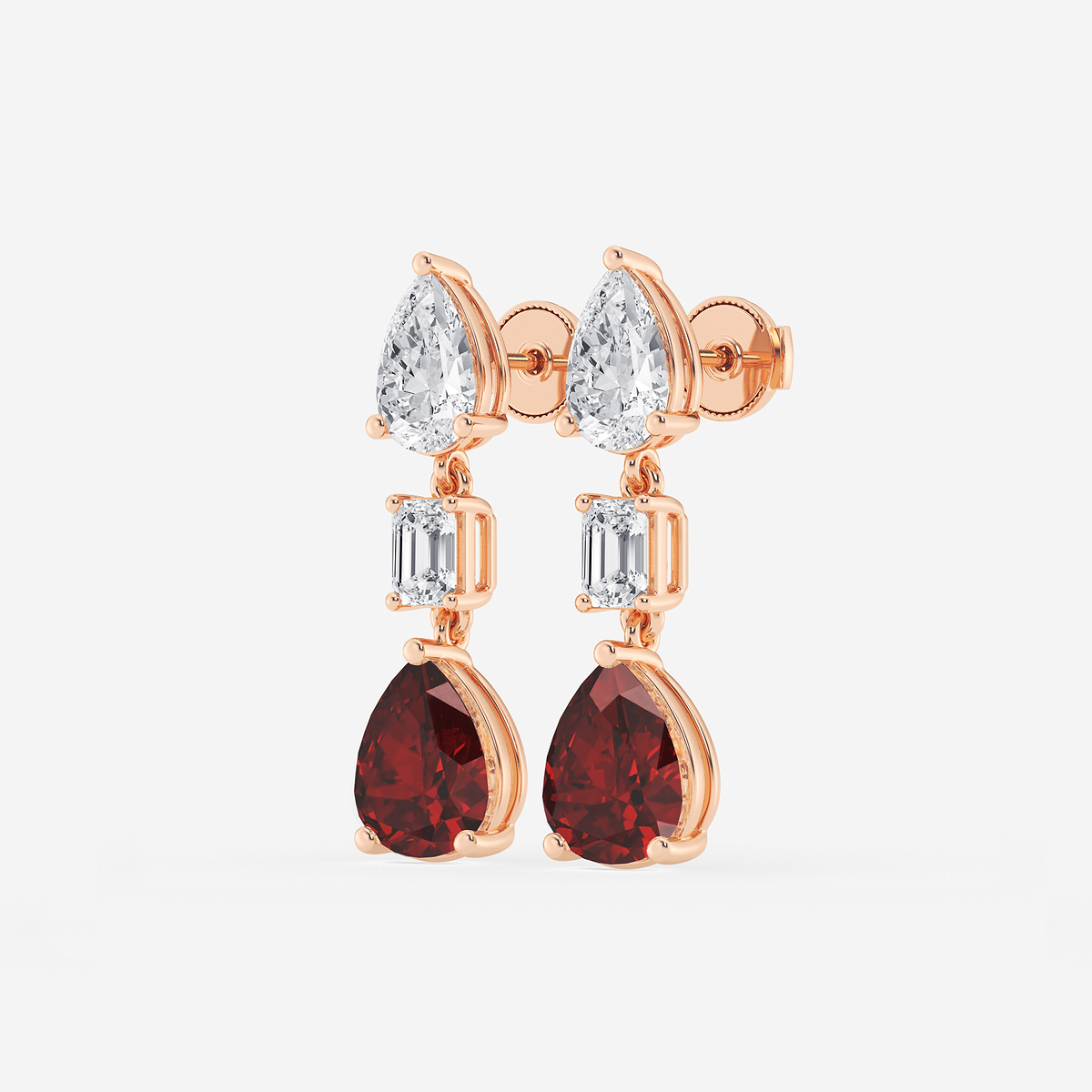 Additional Image 1 for  10x8mm Pear Cut Created Ruby with 2 7/8 ctw Emerald and Pear Lab Grown Diamond Drop Earrings
