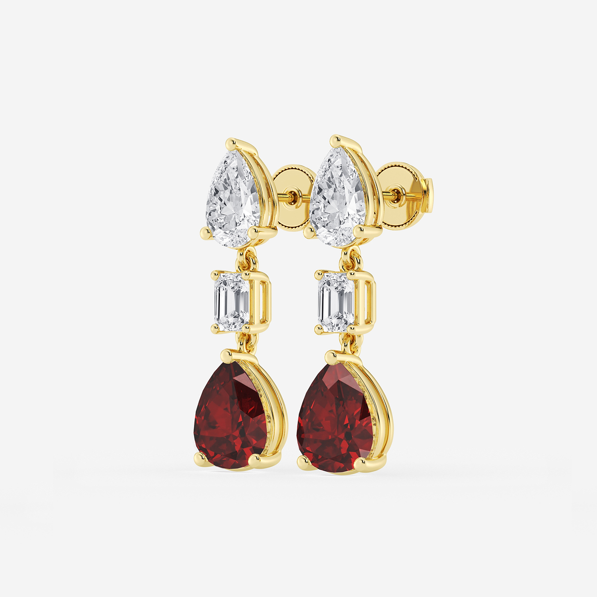 Additional Image 1 for  10x8mm Pear Cut Created Ruby with 2 7/8 ctw Emerald and Pear Lab Grown Diamond Drop Earrings