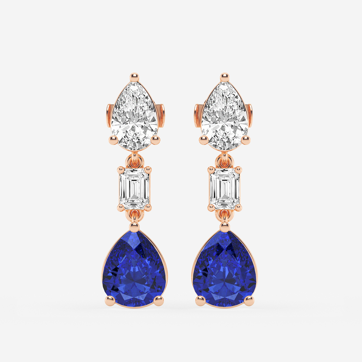 10x8mm Pear Cut Created Sapphire with 2 7/8 ctw Emerald and Pear Lab Grown Diamond Drop Earrings