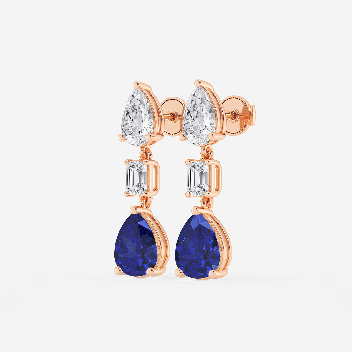 Additional Image 1 for  10x8mm Pear Cut Created Sapphire with 2 7/8 ctw Emerald and Pear Lab Grown Diamond Drop Earrings
