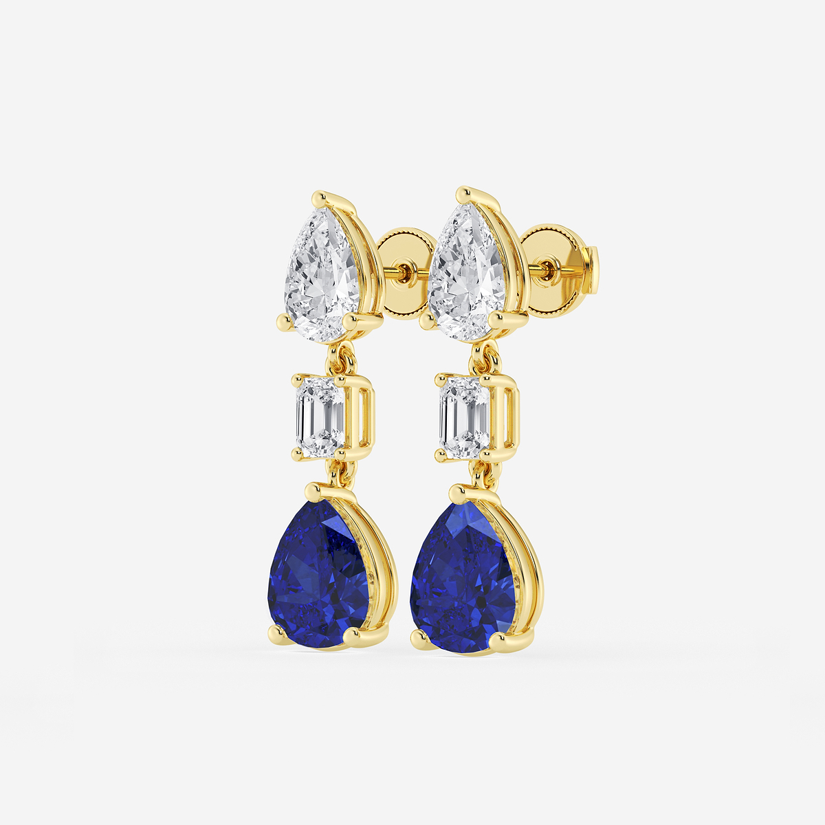 Additional Image 1 for  10x8mm Pear Cut Created Sapphire with 2 7/8 ctw Emerald and Pear Lab Grown Diamond Drop Earrings
