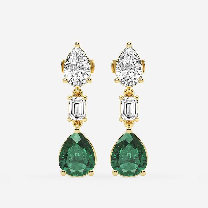 Emerald and Pear Drop Earrings with Emerald Pear
