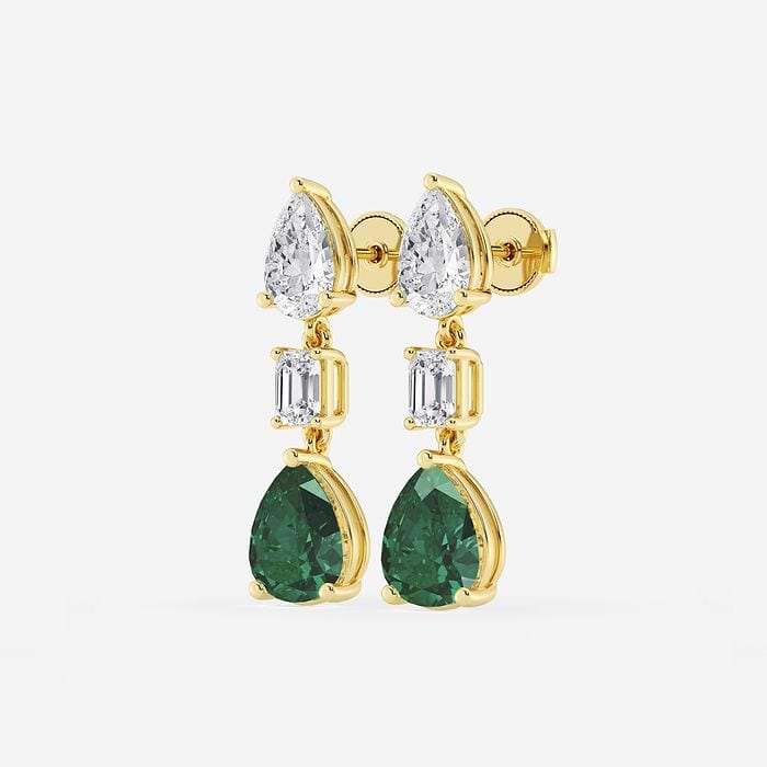 Emerald and Pear Drop Earrings with Emerald Pear