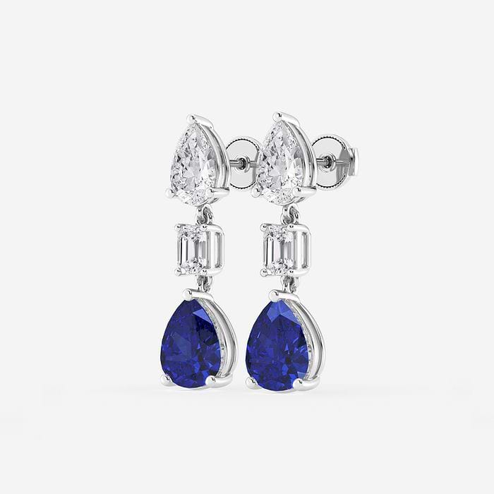 Emerald and Pear Drop Earrings with Sapphire Pear