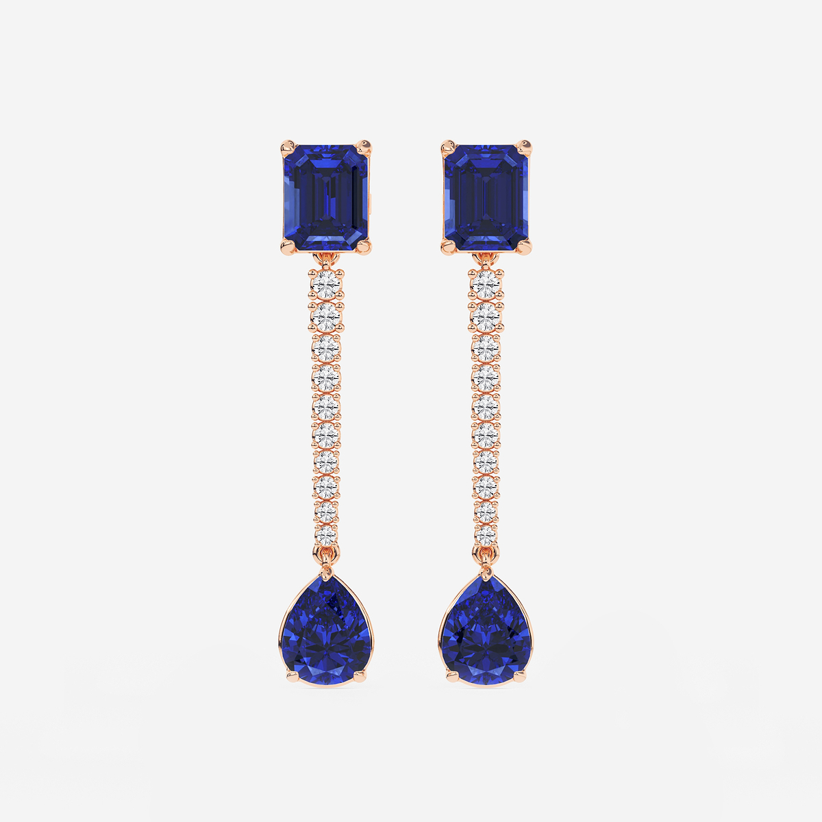 9X7mm Emerald Cut, 10x8mm Pear Cut Created Sapphire and 3/4 ctw Round Lab Grown Diamond Linear Earrings