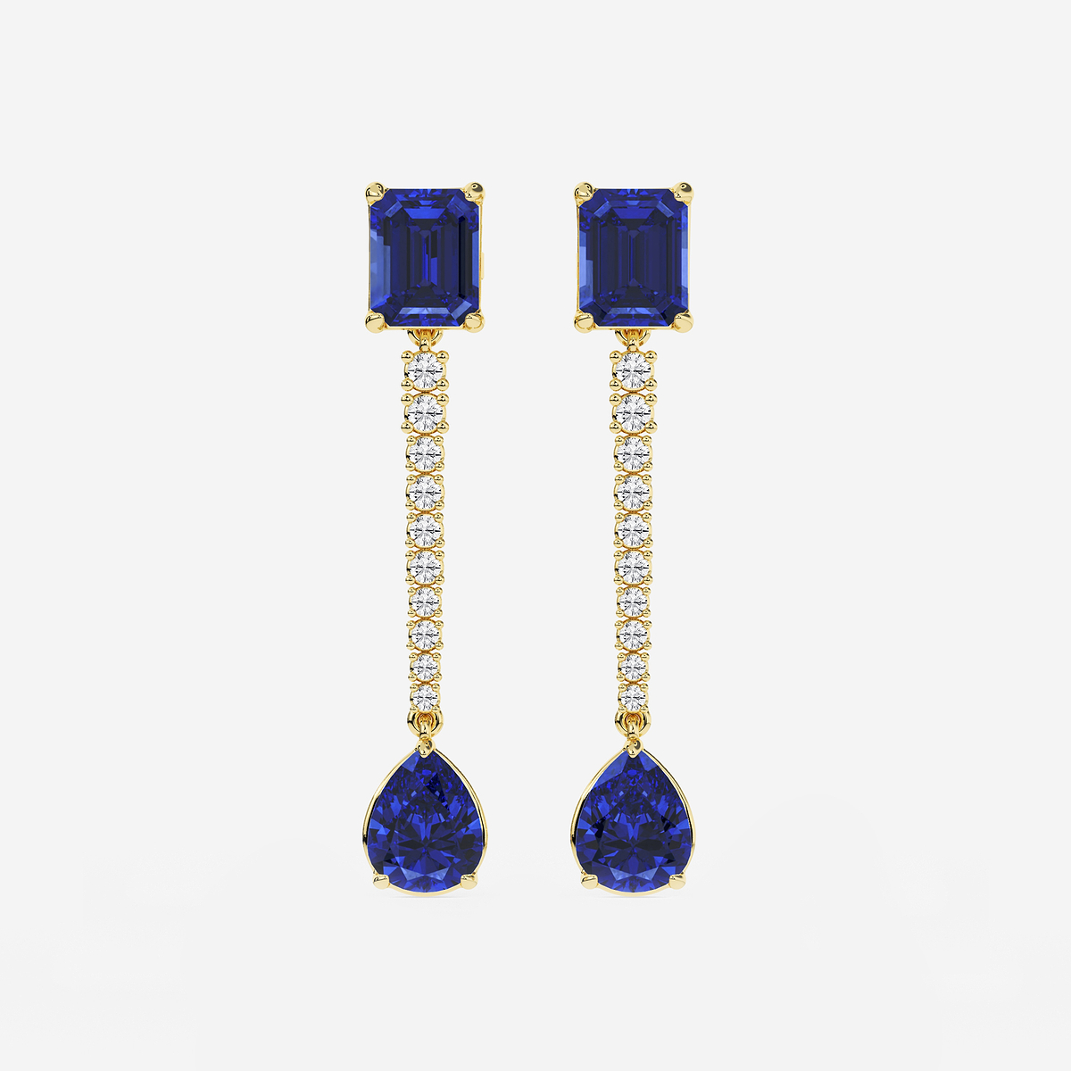 9X7mm Emerald Cut, 10x8mm Pear Cut Created Sapphire and 3/4 ctw Round Lab Grown Diamond Linear Earrings