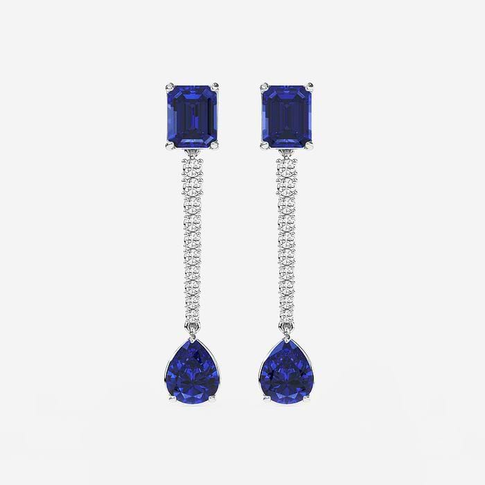 Round Linear Earrings with Sapphire Emerald and Pear