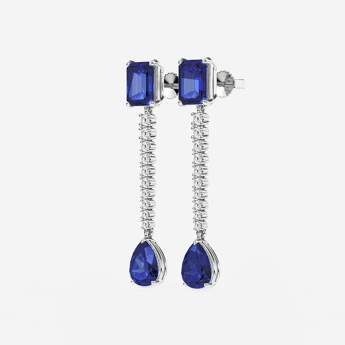 Round Linear Earrings with Sapphire Emerald and Pear