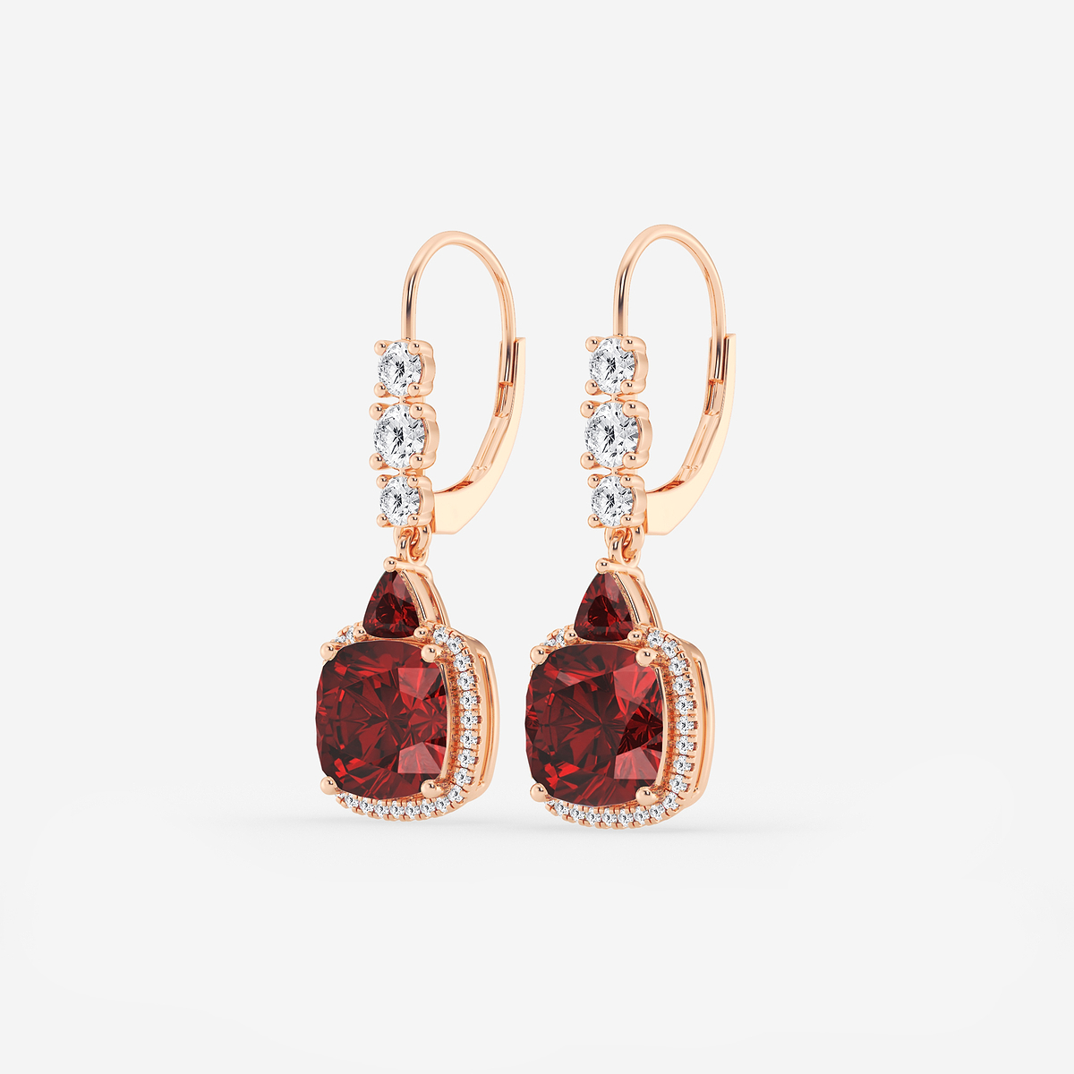 Additional Image 1 for  8mm Cushion, 3.5mm Trillion Cut Created Ruby and 5/8 ctw Round Lab Grown Diamond Drop Earrings
