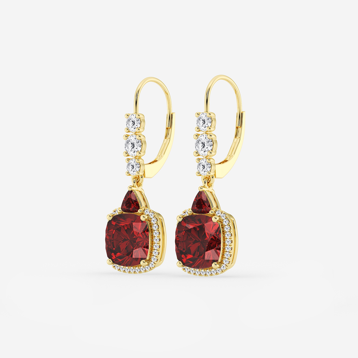 Additional Image 1 for  8mm Cushion, 3.5mm Trillion Cut Created Ruby and 5/8 ctw Round Lab Grown Diamond Drop Earrings