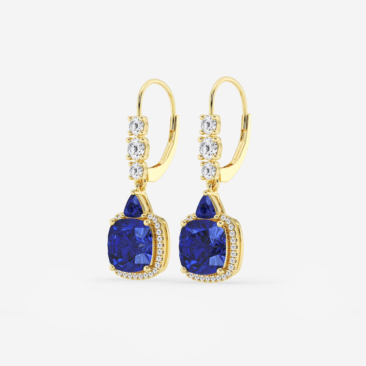 Additional Image 1 for  8mm Cushion, 3.5mm Trillion Cut Created Sapphire and 5/8 ctw Round Lab Grown Diamond Drop Earrings