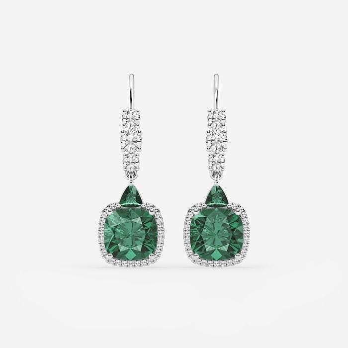 Round Drop Earrings with Emerald Cushion and Trillion