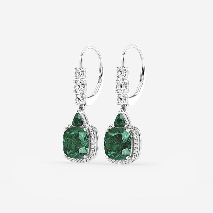 Round Drop Earrings with Emerald Cushion and Trillion