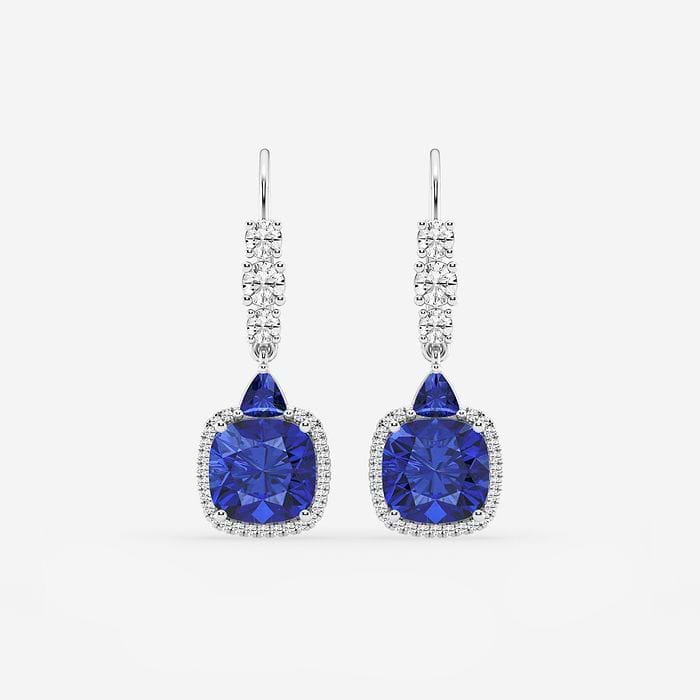Round Drop Earrings with Sapphire Cushion and Trillion