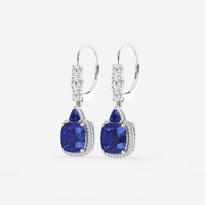 Round Drop Earrings with Sapphire Cushion and Trillion