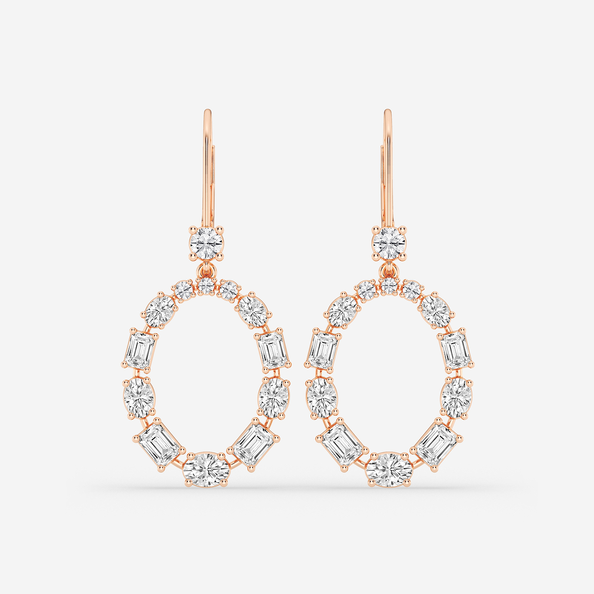 3 ctw Emerald and Oval Lab Grown Diamond Alternating Drop Earrings