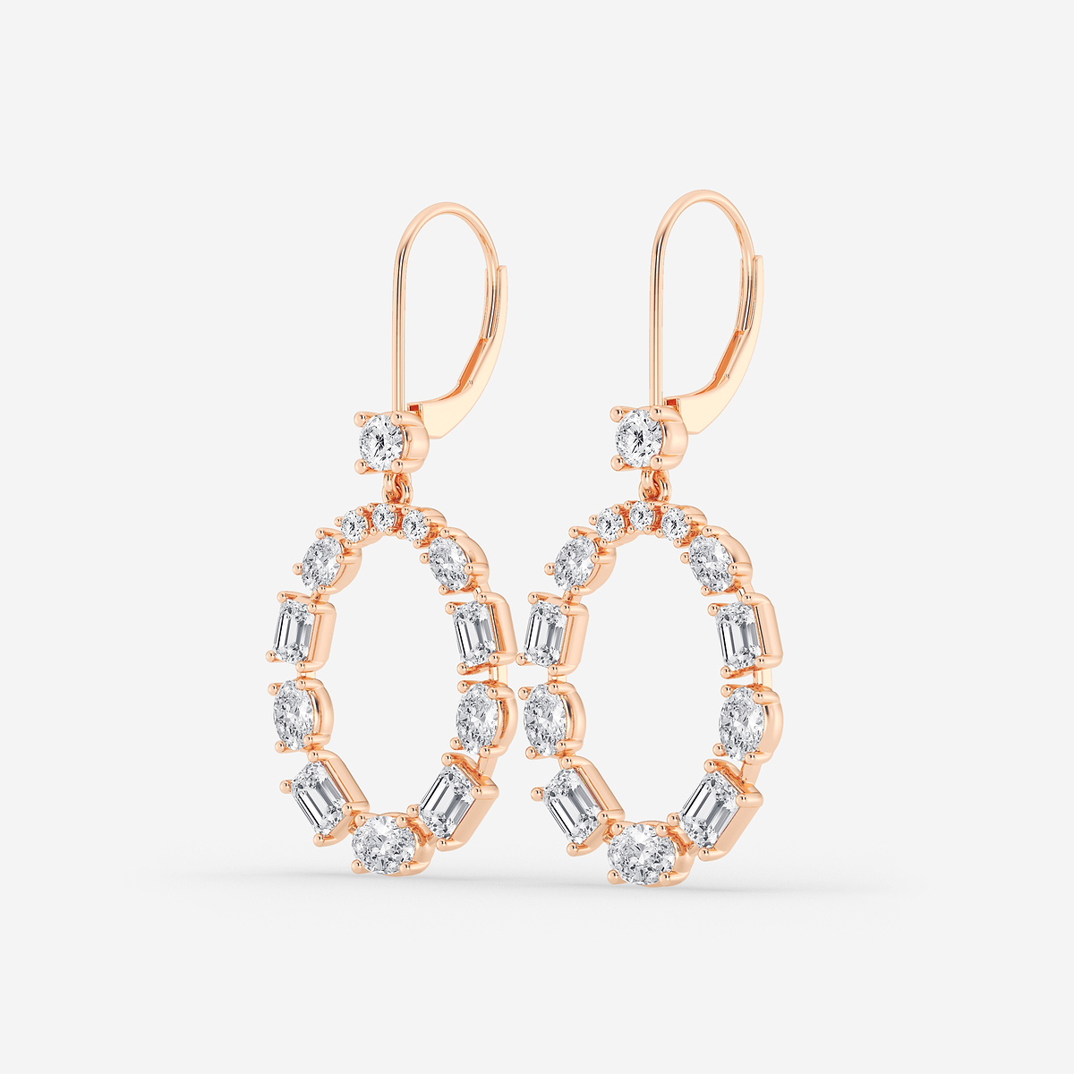 Additional Image 1 for  3 ctw Emerald and Oval Lab Grown Diamond Alternating Drop Earrings