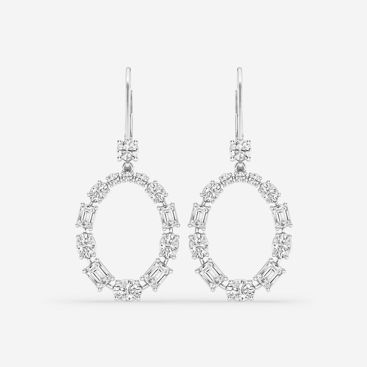 3 ctw Emerald and Oval Lab Grown Diamond Alternating Drop Earrings
