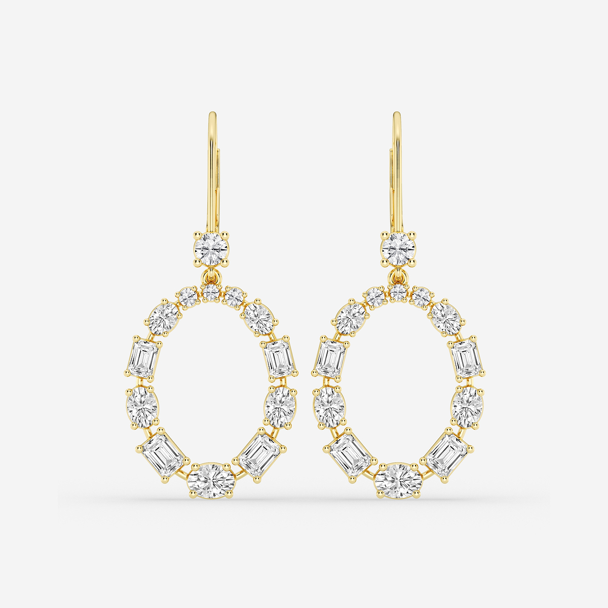 3 ctw Emerald and Oval Lab Grown Diamond Alternating Drop Earrings