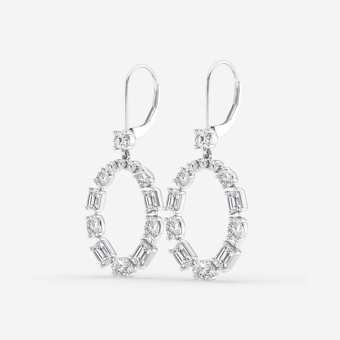 Oval and Emerald Alternating Drop Earrings