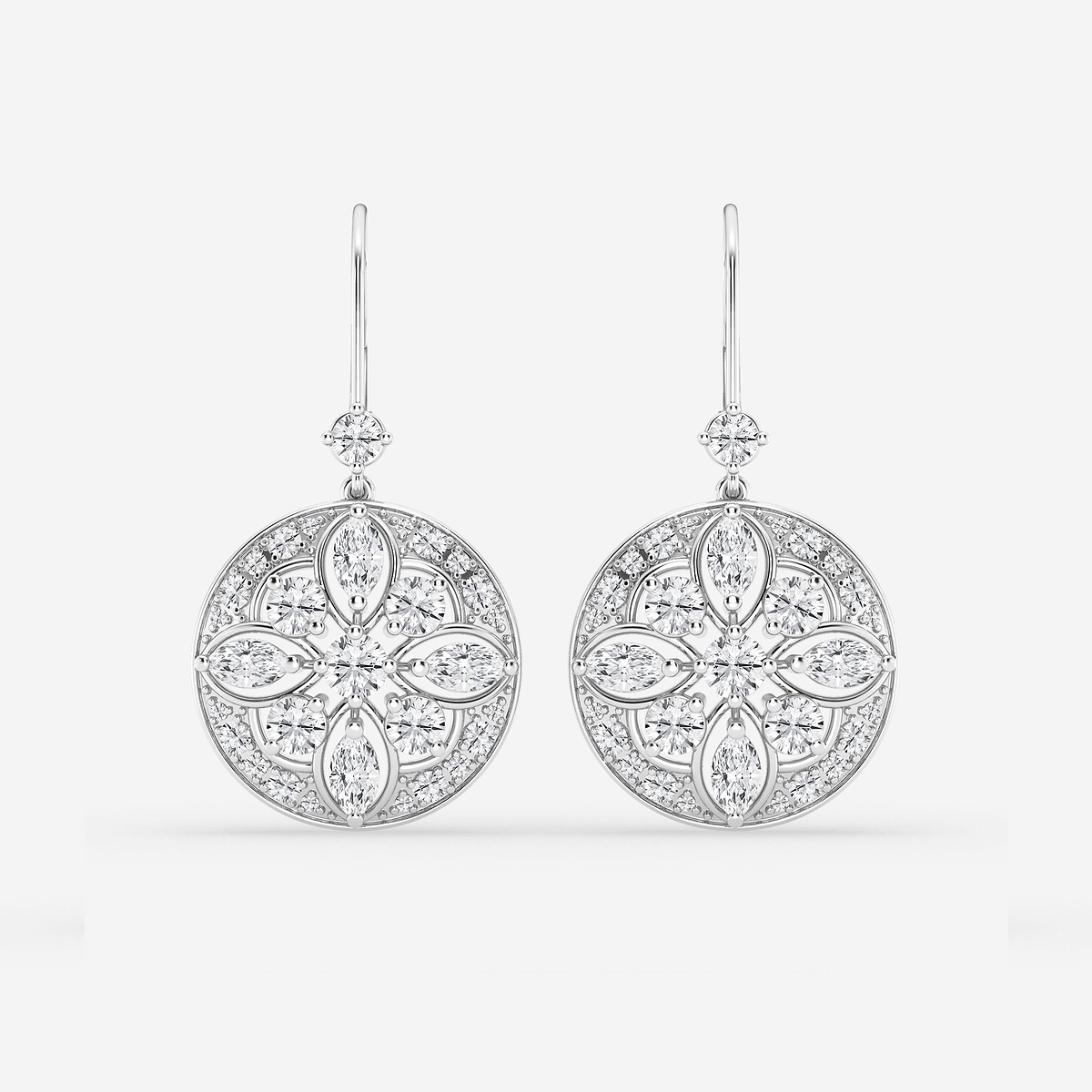 2 1/2 ctw Round and Marquise Lab Grown Diamond Vintage Earrings