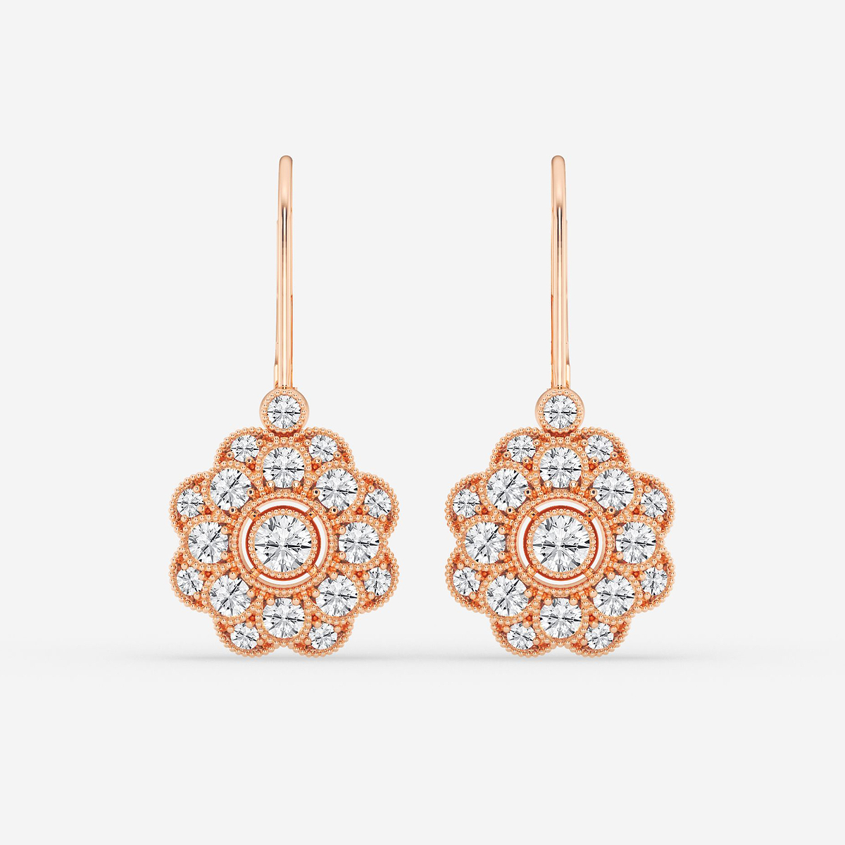 1 1/2 ctw Round Lab Grown Diamond Vintage Floral Milgrain Earrings