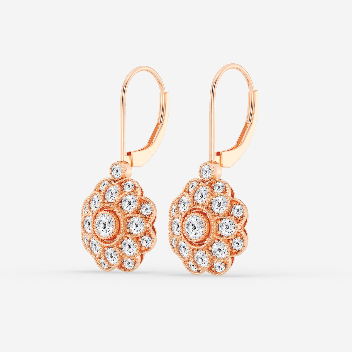 Additional Image 1 for  1 1/2 ctw Round Lab Grown Diamond Vintage Floral Milgrain Earrings