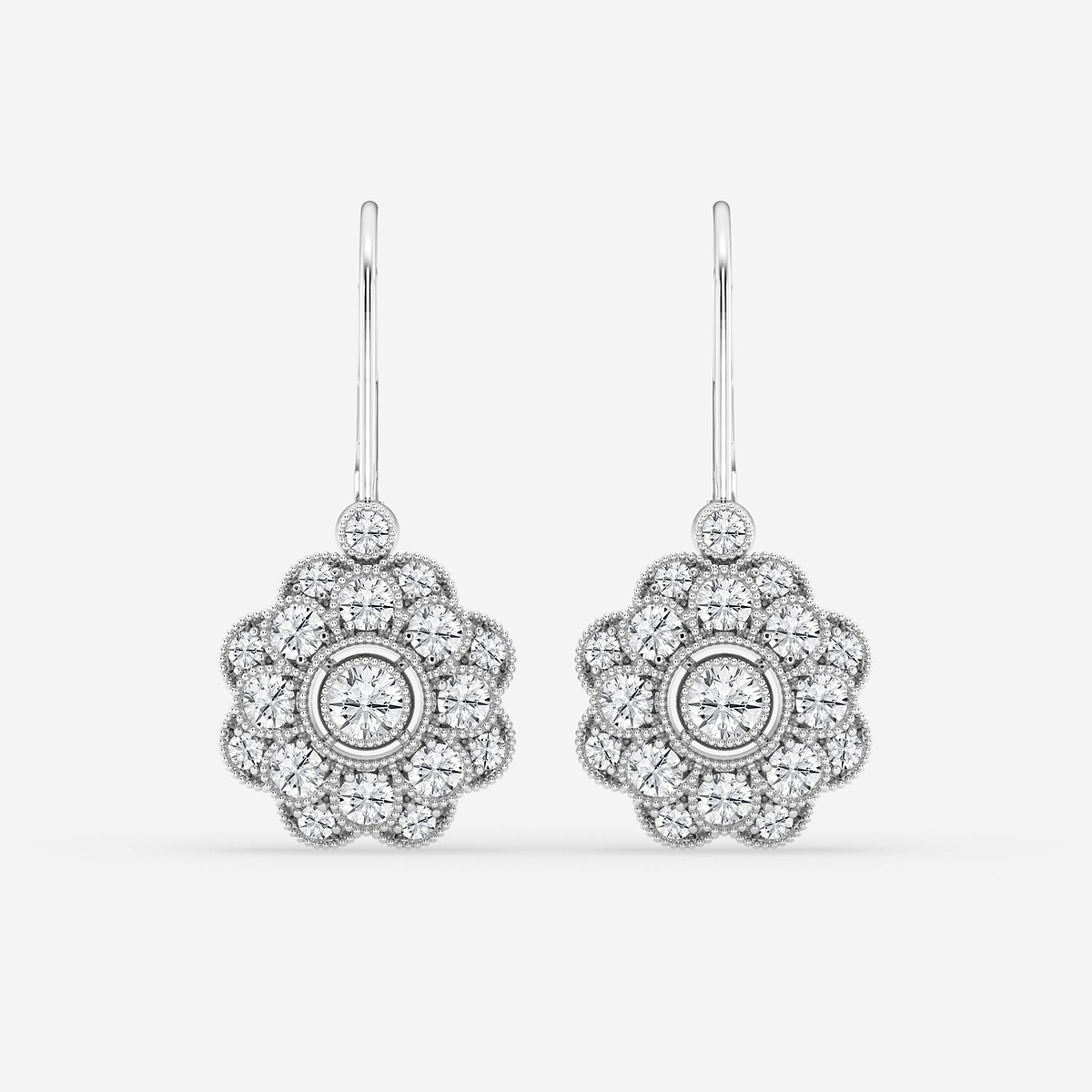 1 1/2 ctw Round Lab Grown Diamond Vintage Floral Milgrain Earrings