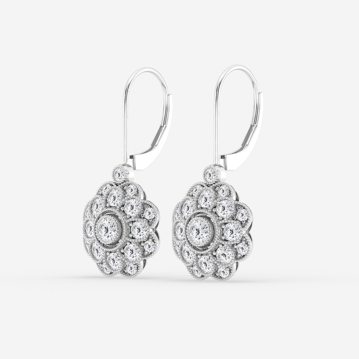 Additional Image 1 for  1 1/2 ctw Round Lab Grown Diamond Vintage Floral Milgrain Earrings