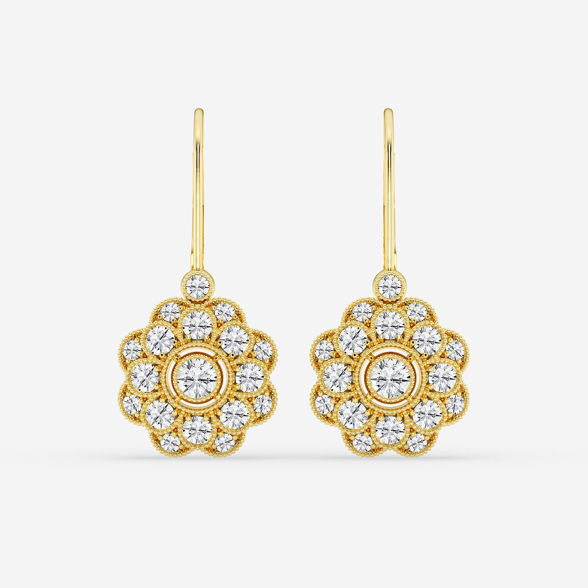 1 1/2 ctw Round Lab Grown Diamond Vintage Floral Milgrain Earrings