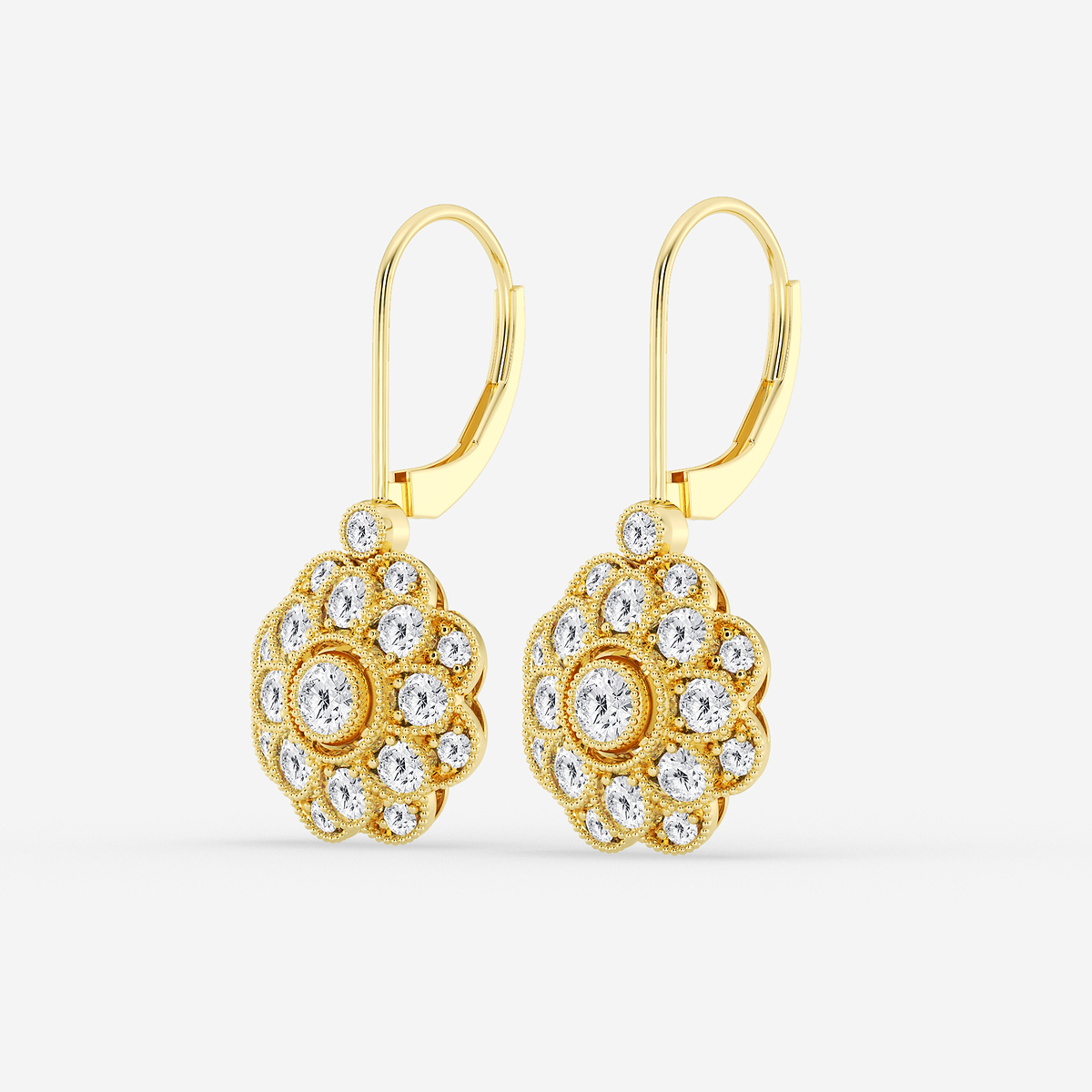 Additional Image 1 for  1 1/2 ctw Round Lab Grown Diamond Vintage Floral Milgrain Earrings