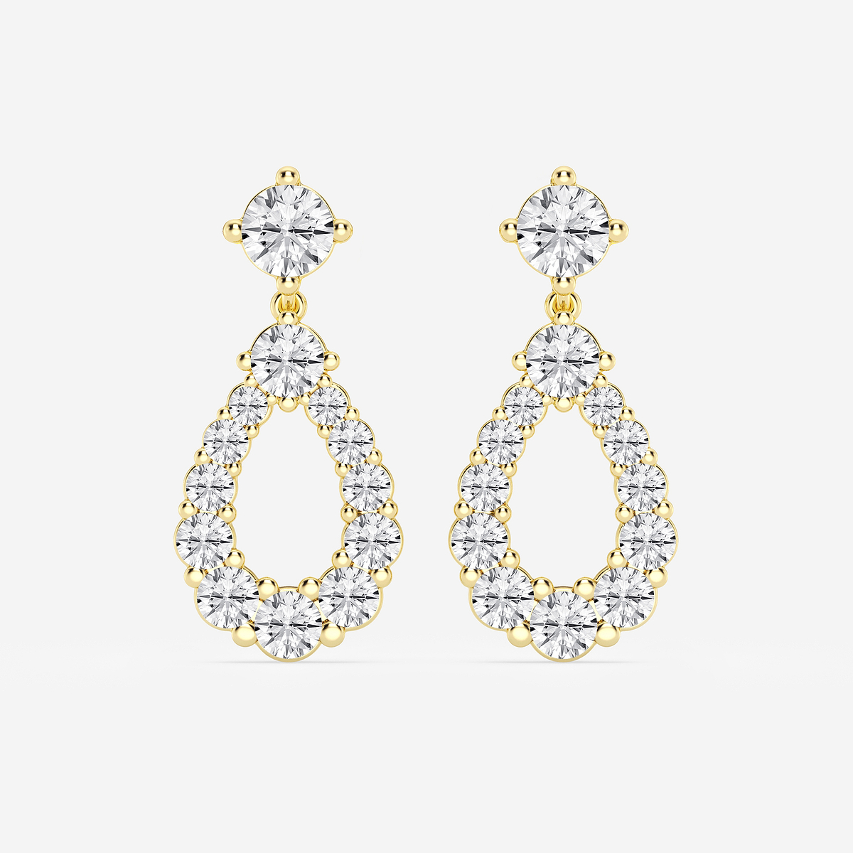 3 1/2 ctw Round Lab Grown Diamond Graduated Shared Prong Drop Earrings