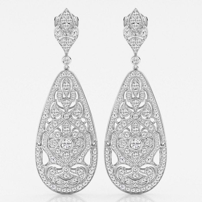 5 ctw Round Lab Grown Diamond Filigree Vintage Inspired Fashion Earrings