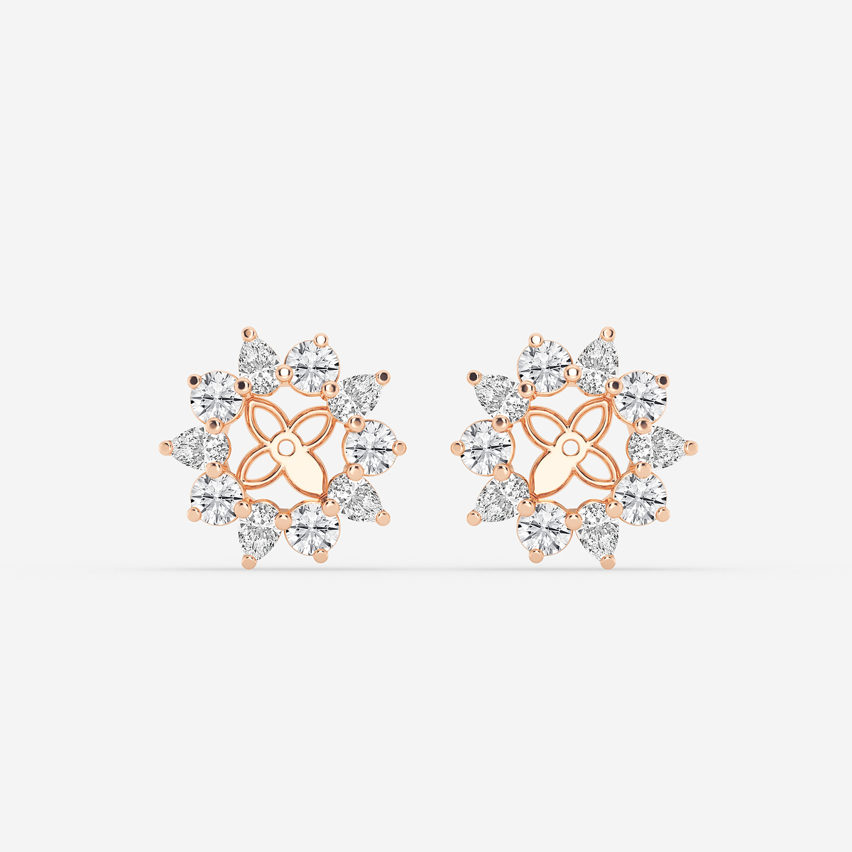 1 1/4 ctw Round and Pear Lab Grown Diamond Alternating Halo Earring Jackets