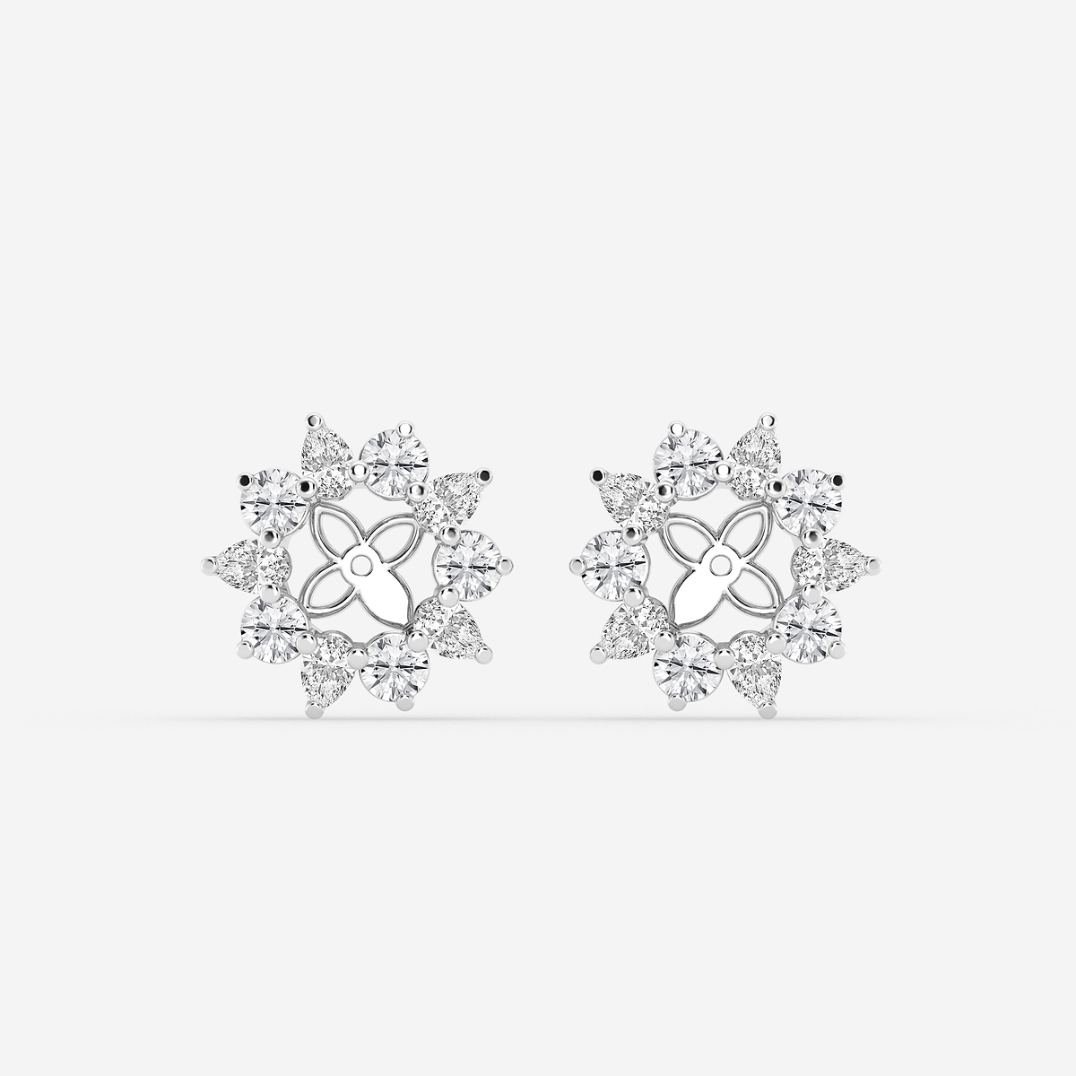 1 1/4 ctw Round and Pear Lab Grown Diamond Alternating Halo Earring Jackets