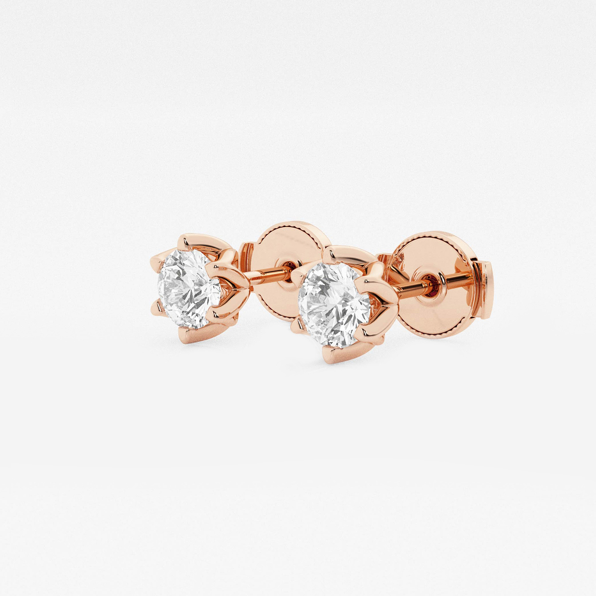 Additional Image 1 for  1 ctw Round Lab Grown Diamond Six Prong Flower Petal Solitaire Stud Earrings
