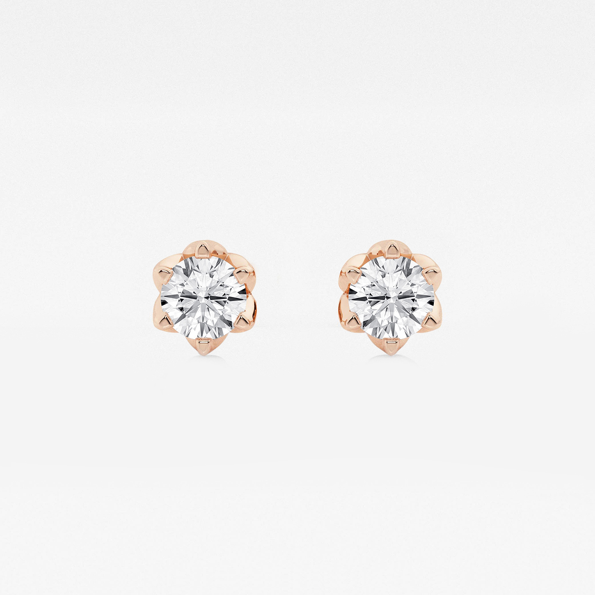 1 ctw Round Lab Grown Diamond Six Prong Flower Petal Solitaire Stud Earrings