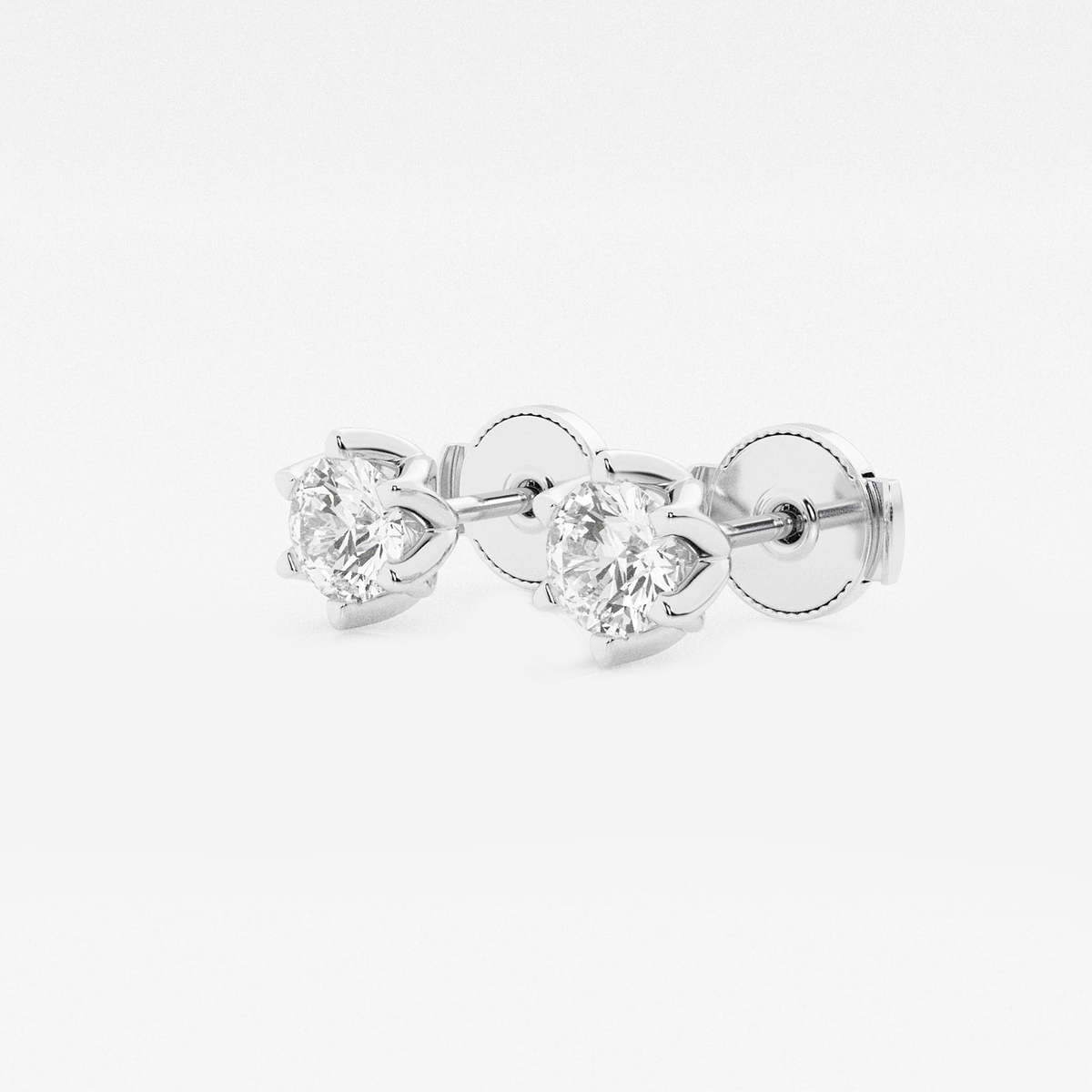 Additional Image 1 for  1 ctw Round Lab Grown Diamond Six Prong Flower Petal Solitaire Stud Earrings