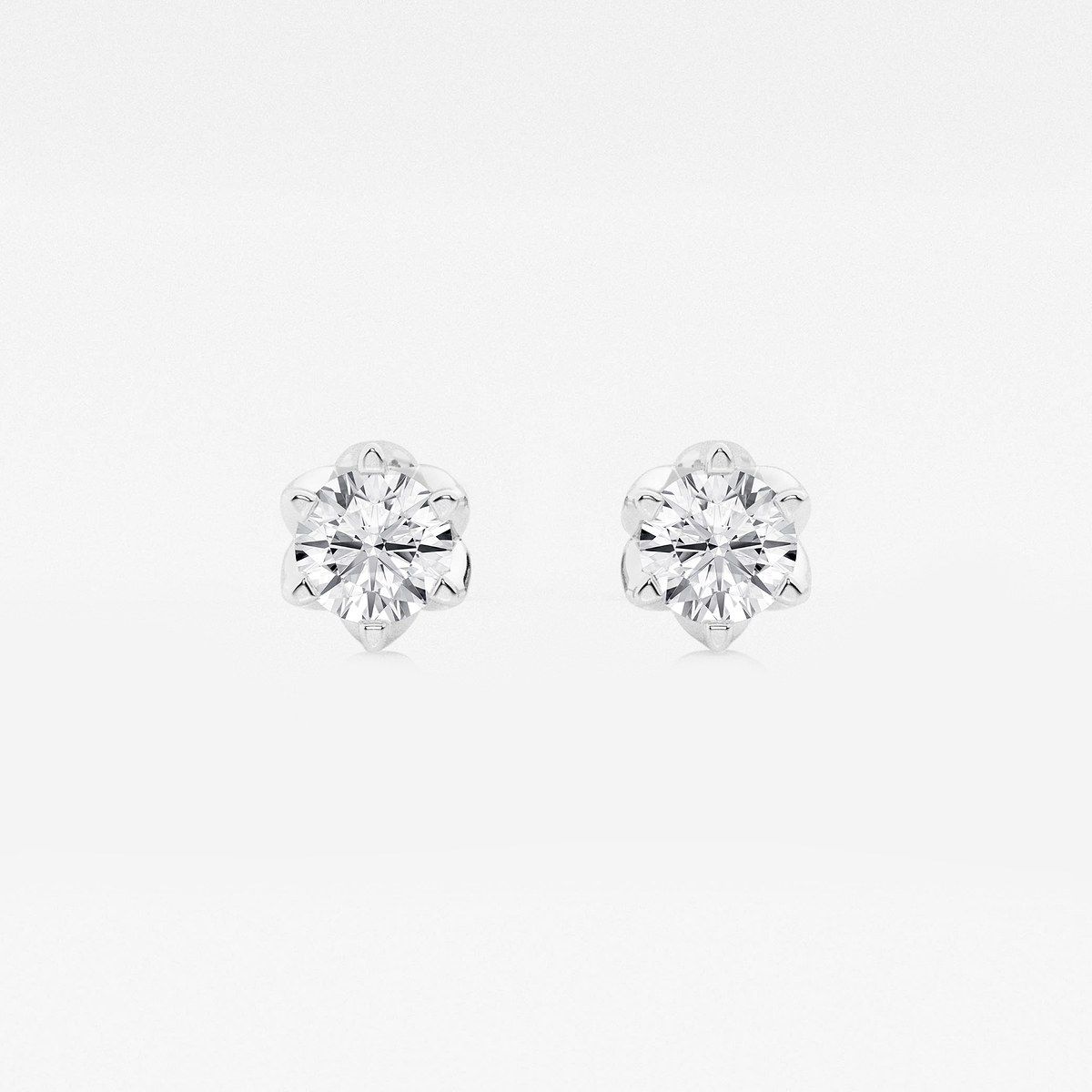 1 ctw Round Lab Grown Diamond Six Prong Flower Petal Solitaire Stud Earrings
