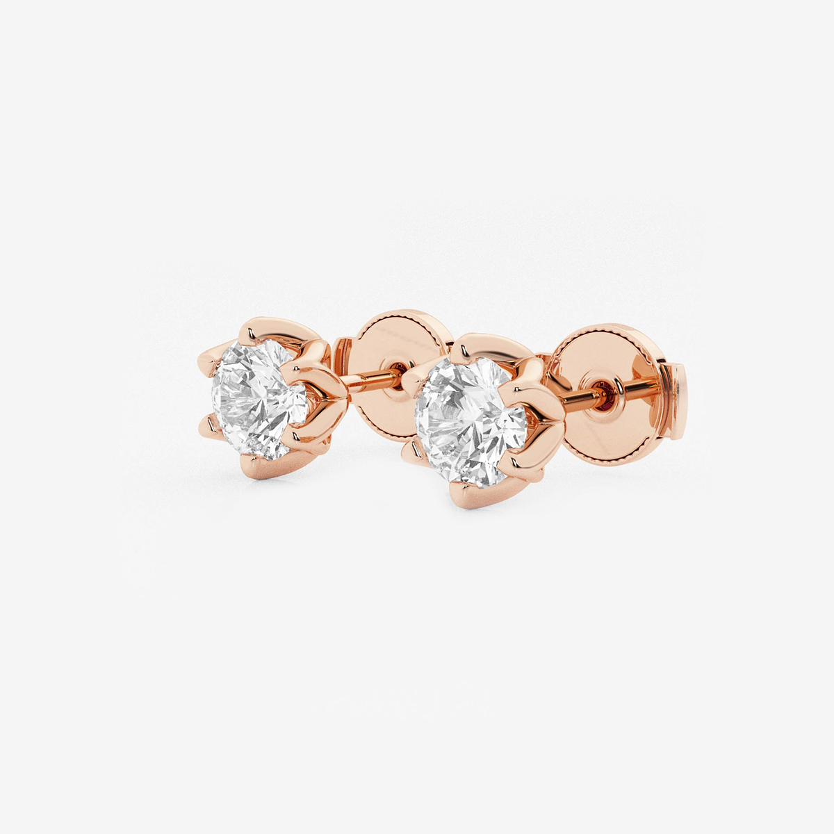 Additional Image 1 for  1 1/2 ctw Round Lab Grown Diamond Six Prong Flower Petal Solitaire Stud Earrings